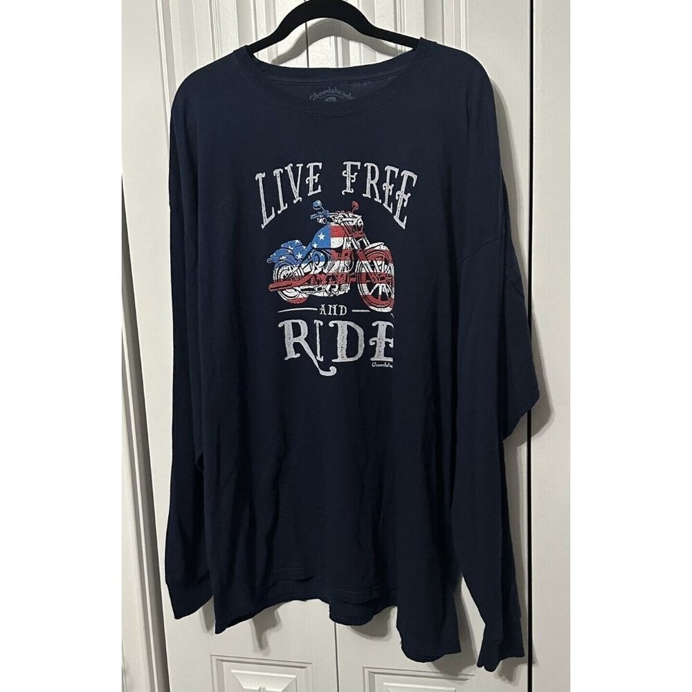 Chowdaheadz Shirt Mens Long Sleeve Tee 3X Live Free And Ride Biker Patriotic